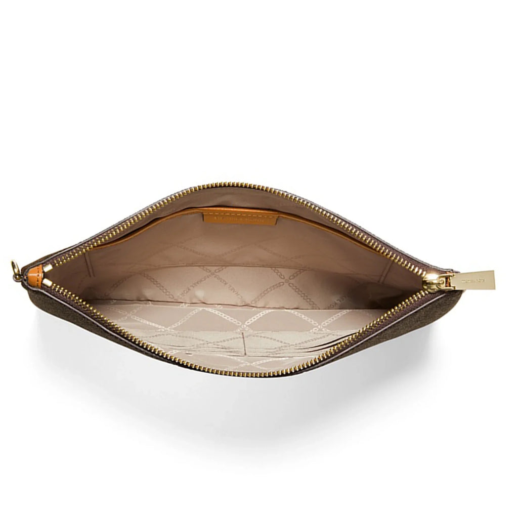 / (Brown Michael Logo Kors Pouch Wristlet Women's Print Jet Large Zip Set Canvas Olive)