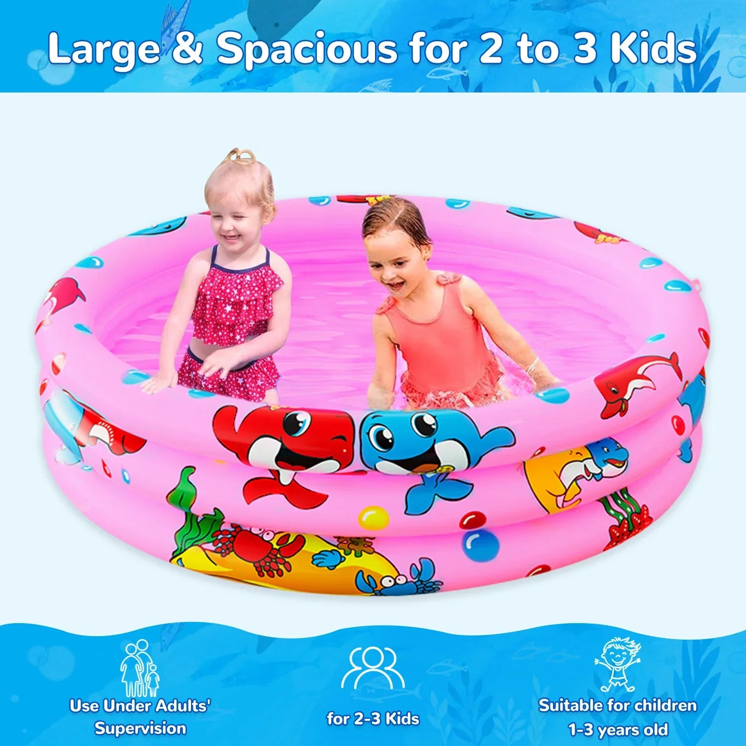 Toddler for Kiddie Pool inflatable Indoor&Outdoor transportable Paddling Water Swimming 47"x12" Kids/Girls/Boys,Pink Baby Round Swimming Center Kids, blow-up Game 3 for Pool Ring Play Pools,