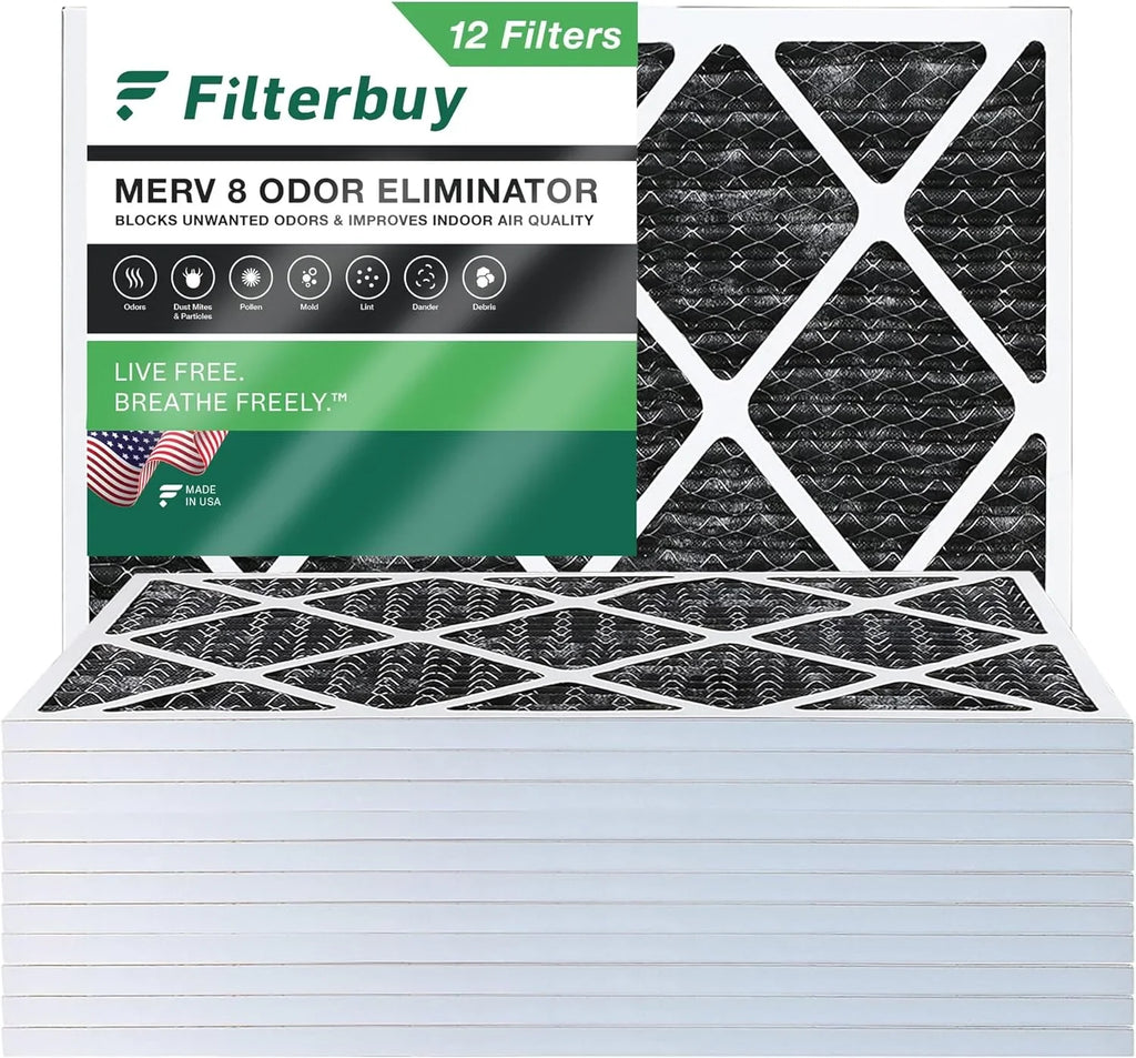 AC (12-Pack) with Activated Filterbuy Pleated Odor 16x18x1 8 Furnace atmospheric MERV Eliminator Filters HVAC Carbon