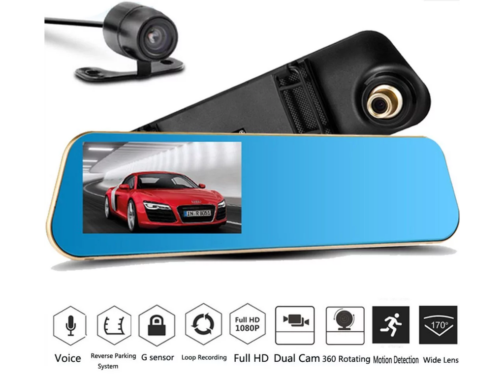 4.3 Front 1080P Car Cam System with Car Rearview Full Dash Camera Car Mirror Parking Car Dual LCD DVR HD Lens with Vehicles X10 DVR, Inch for Recorder Camera Reverse Video Video