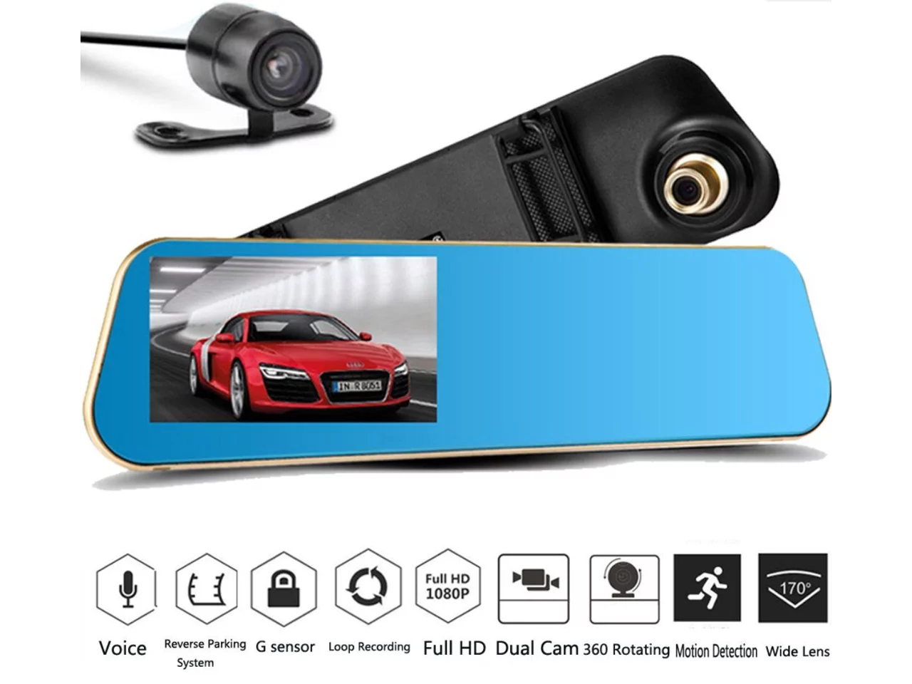 4.3 Front 1080P Car Cam System with Car Rearview Full Dash Camera Car Mirror Parking Car Dual LCD DVR HD Lens with Vehicles X10 DVR, Inch for Recorder Camera Reverse Video Video