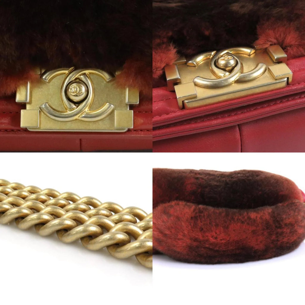 brown handbag Chanel Pre-Owned shoulder bag CHANEL red e55871a diagonal gold fur/leather (Good) ladies boy