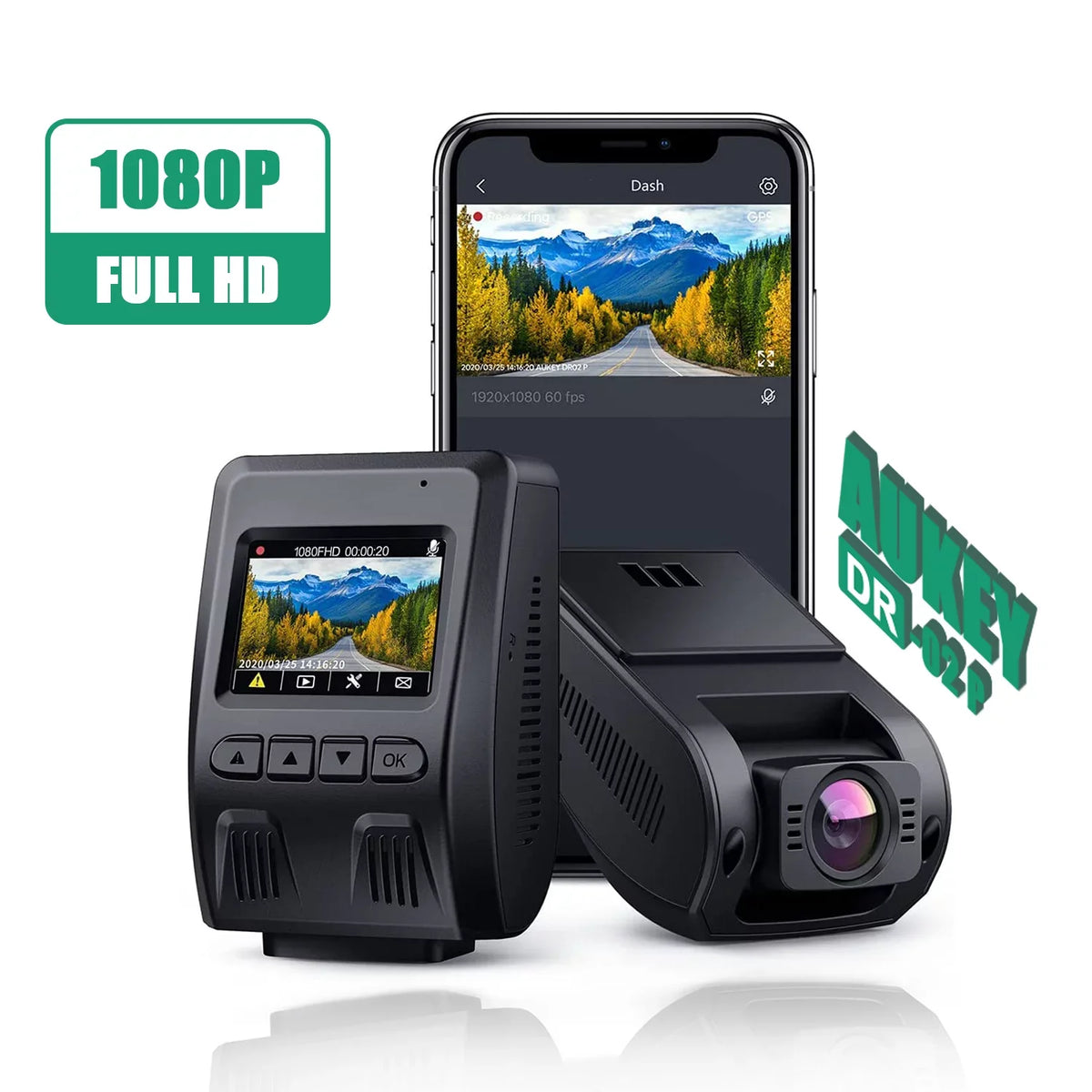 AUKEY Cam, Car Cars, for Angle Lens 1080P FHD Dash Dash Black-DR02 170-Degree Wide 6-Lane Wifi P Camera, Camera