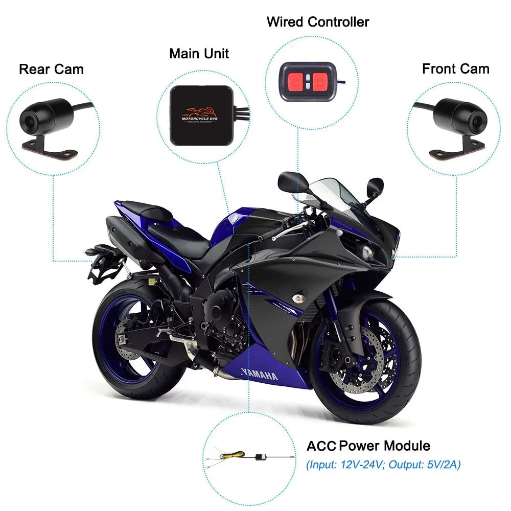 No 1080P VSYSTO & Channels Recording, Cam, G-sensor 2 Front Loop Motorcycle Angle Video Recorder, Camera Wide WiFi Screen HD Dash Rear Vision Driving Night 130°