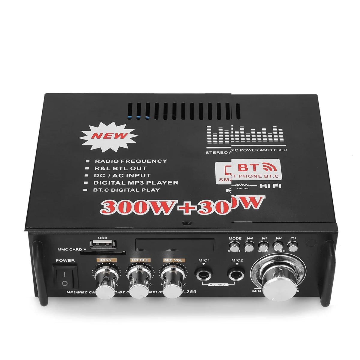 LCD Stereo Amplifier 600W Audio Audio Machine,2CH Car Sound BT Remote Remote Amplifier Amplifier Display Radio 600W Audio Audio Radio Power HiFi movable Remote Dazzduo Stereo