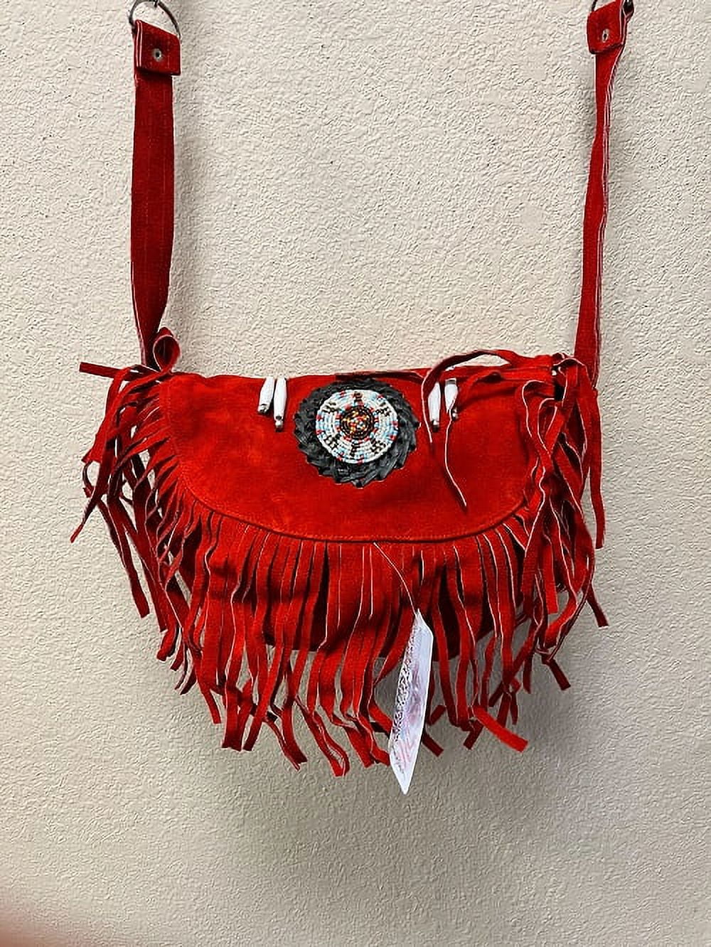 With Red Ladies Leather Duty Cowhide Heavy Western & Style Suede Fashion Fringe Handbag Motorcycle Beads,Bones