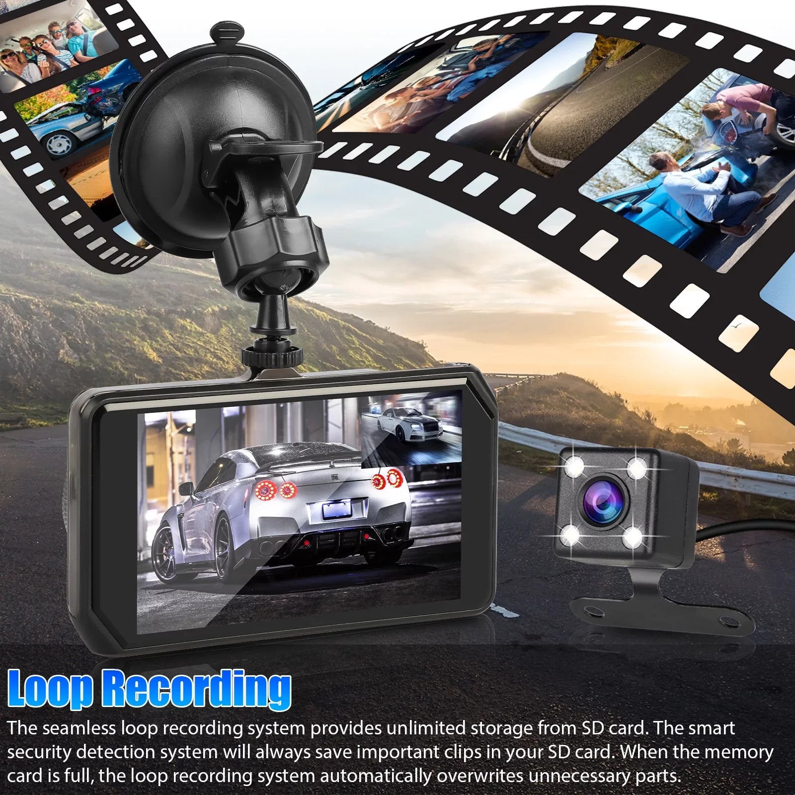 G-Sensor/ Dashboard with Vision, 4inch DVR Lens Cam, Car Wide Motion Dual 1080P and Front Car 480P Camera with 170° Night Rear Driving Dual Detection Dash IPS Display, Recorder Angle, EEEkit Dash