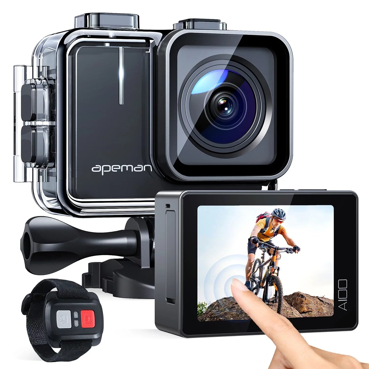 WiFi Ultra A100s Touchscreen Sports mAh 20MP APEMAN 1350 4K 40M Dual 50fps Batteries Action Camera HD