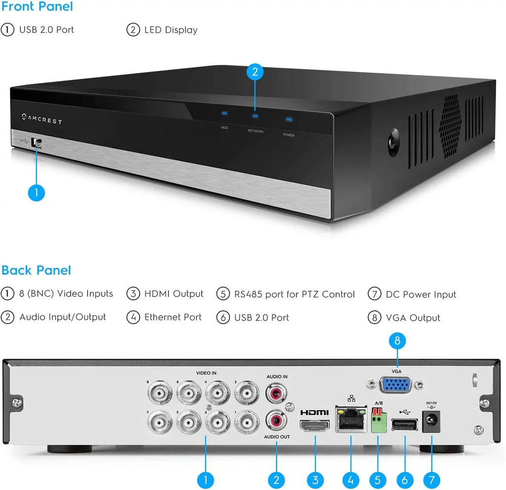 Analog 8 Amcrest & Face Detection Smart (AMDV5108-I3) 4K Channel Human AI for & IP Vehicle Amcrest Recognition, Cameras AI DVR Security AI DVR System Security Camera DVR, Cameras, Recorder,