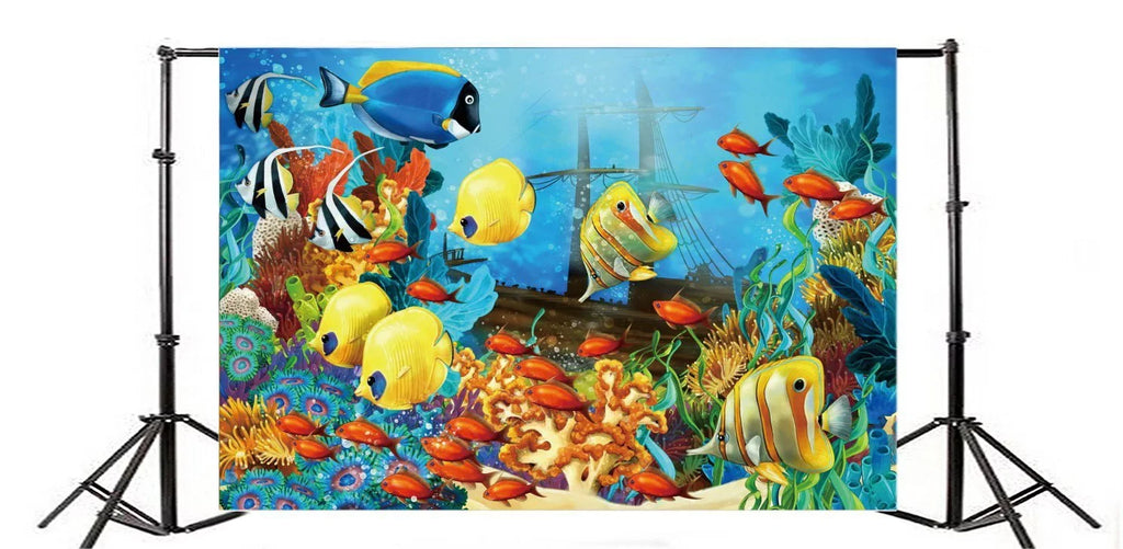 7x5ft Bubble Wallpaper GreenDecor Coral Underwater Water Fish World Sweet Photography Gir Ship Background Backdrop Boys Cartoon Aquarium Interior