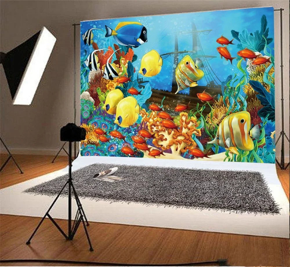 7x5ft Bubble Wallpaper GreenDecor Coral Underwater Water Fish World Sweet Photography Gir Ship Background Backdrop Boys Cartoon Aquarium Interior