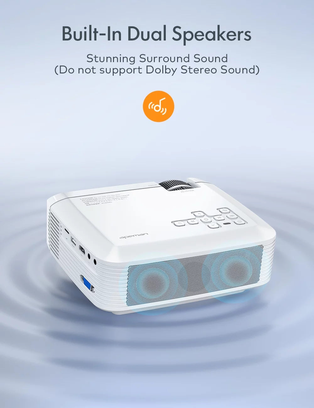 480P Projector, Theater Native Dual Support Eyes LC350 1080P Home Protection, Speakers, LCD Apeman Multiple Connection