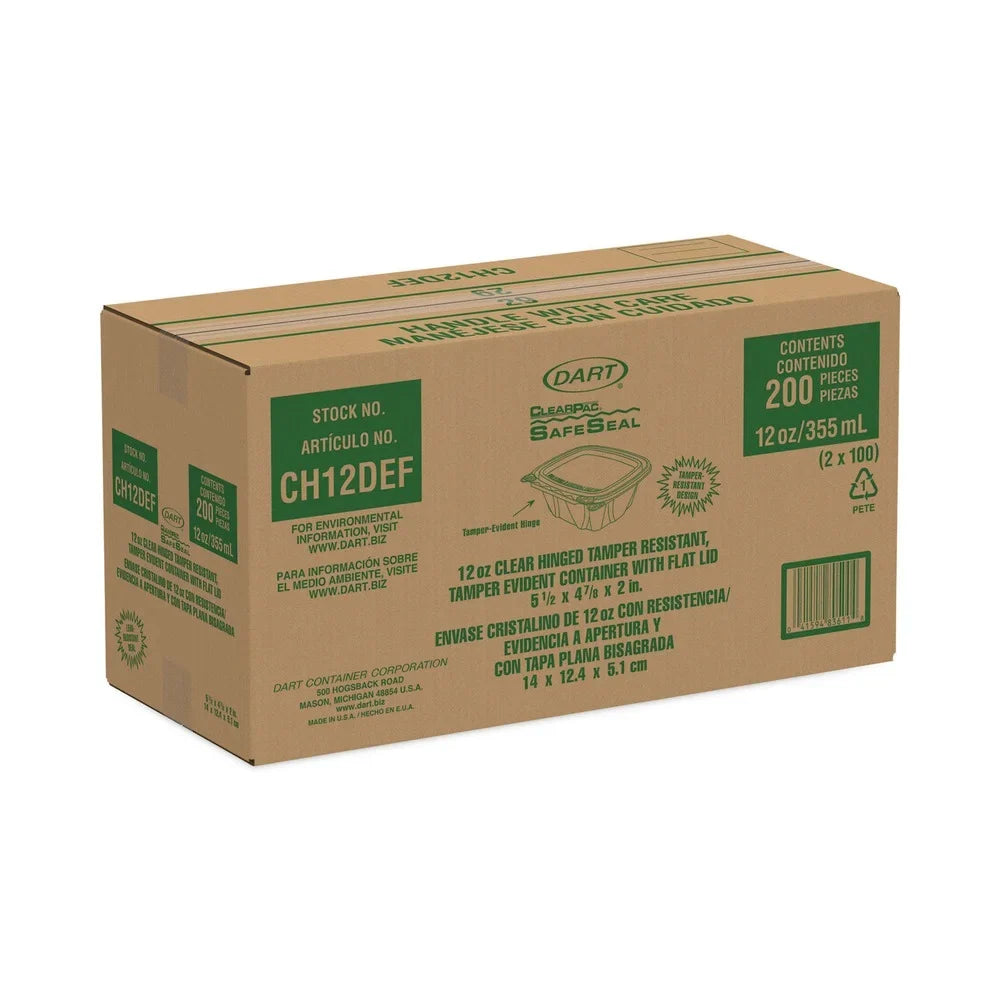 Containers, Lid, ClearPac x Flat Dart 4.9 SafeSeal Plastic, oz, Clear, 2 12 100/Bag, Bags/Carton Tamper-Resistant/Evident x 5.5, 2