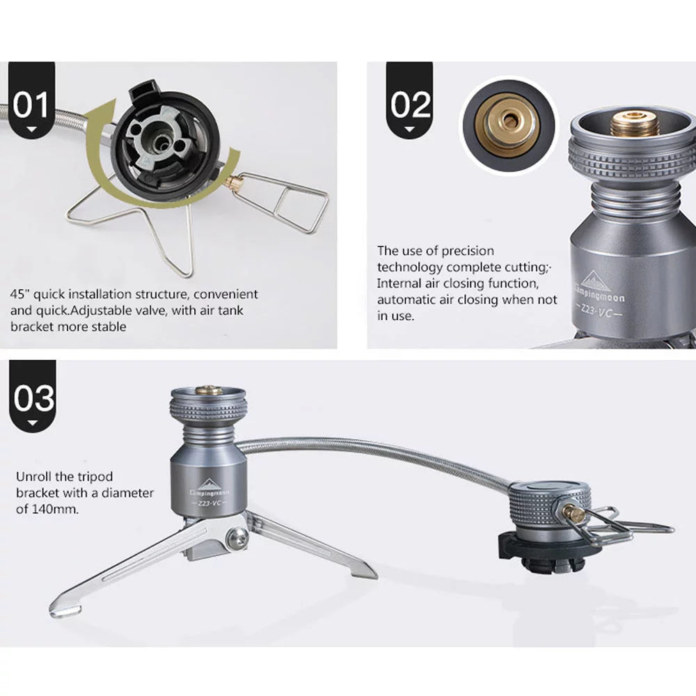 Tripod for Adapter Butanes Camping transportable Connector, CAMPINGMOON Canister Camping Equipment Cooking Stove