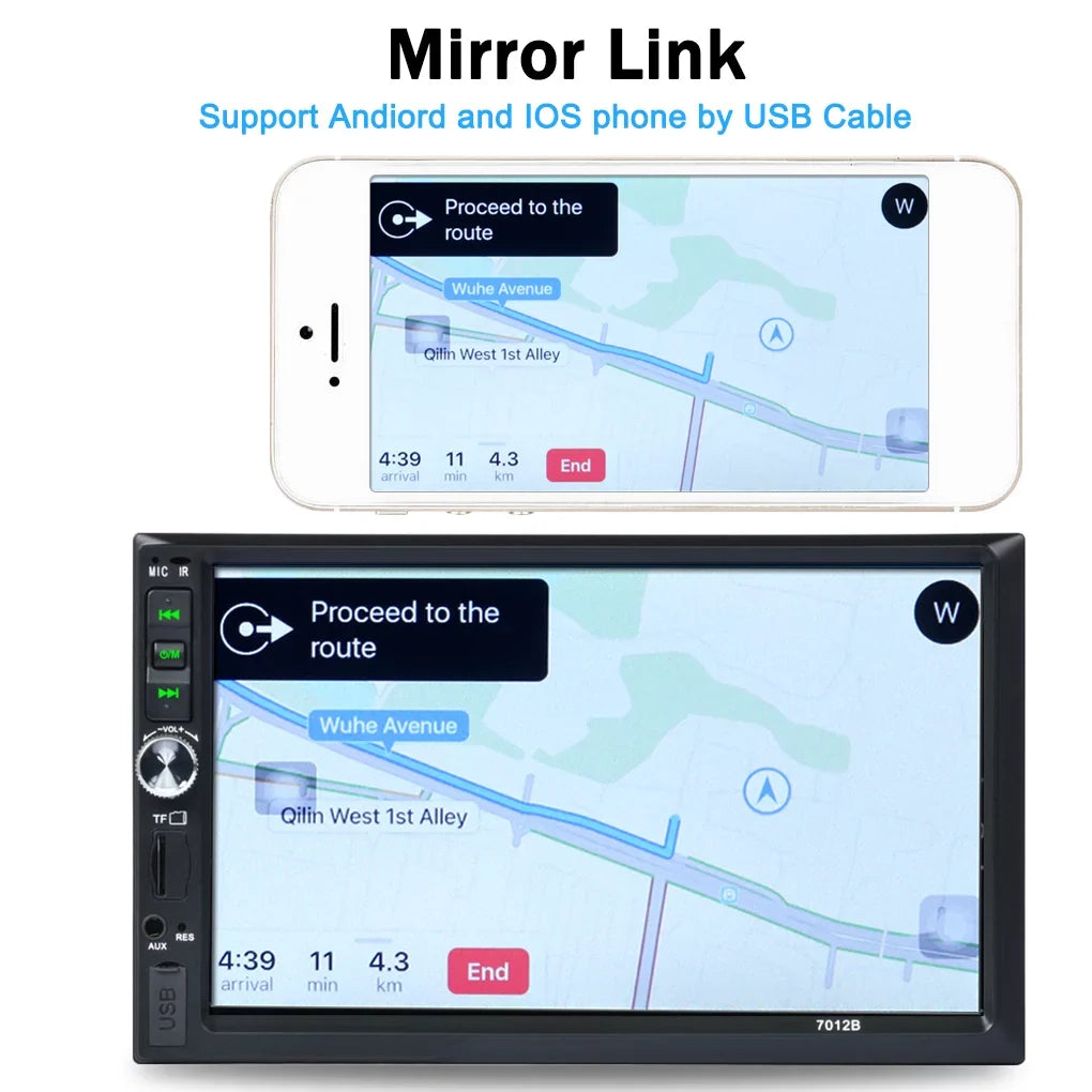 Reverse Camera Link(Both 7" Car Screen and System) Android And Touch Radio with Bluetooth Support Double HD Mirror Stereo ios Din