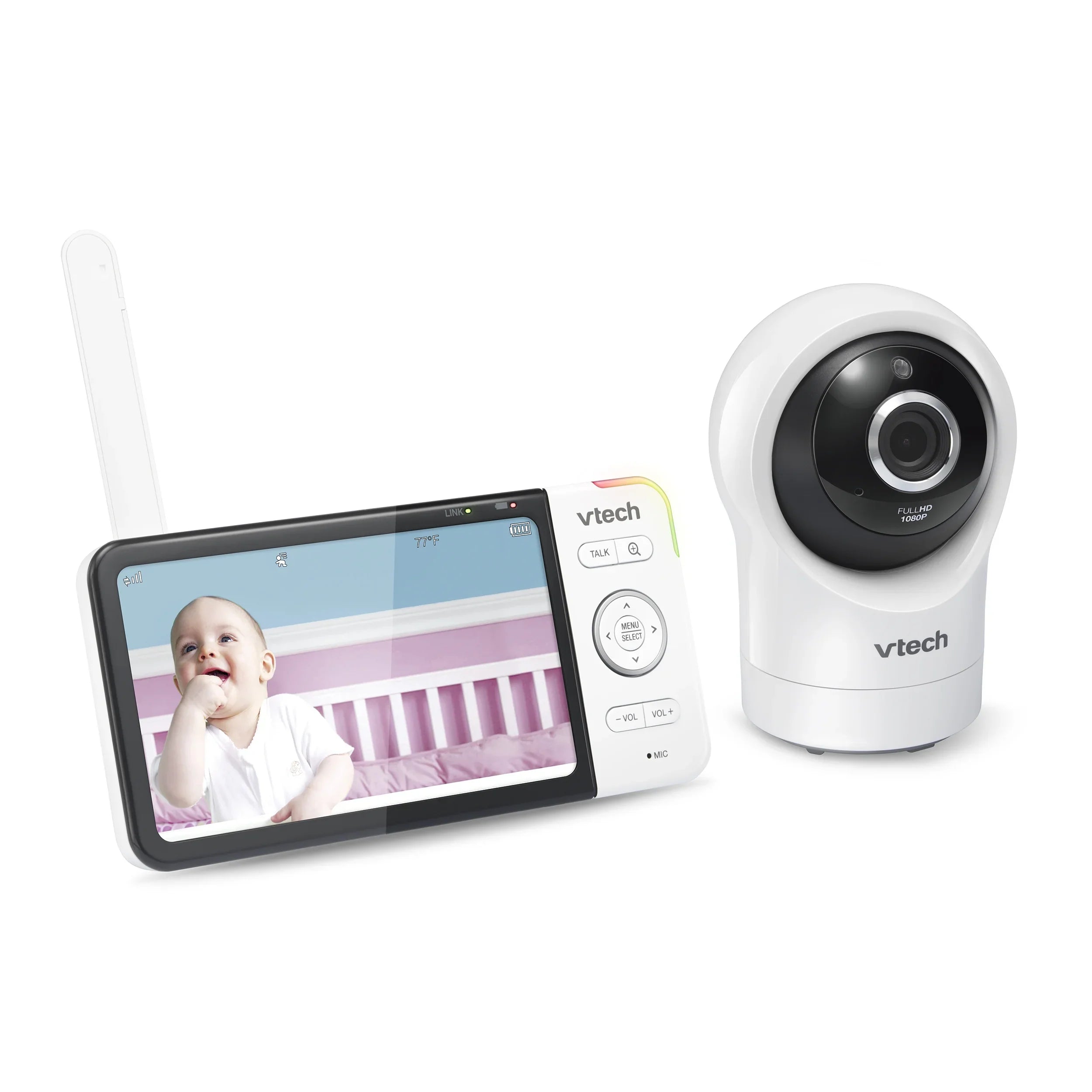 Panoramic Monitor Pan Baby Tilt with Smart and 1080p 5-inch Definition 360-Degree Display HD VTech WiFi and Camera, RM5864HD, Viewing High White Video