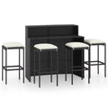 4 Chairs Rattan and Outdoor Poly Garden Dining with Piece Anself Shelf Bistro, Black Stool Set Storage Terrace, Pub, Bar Patio 5 for Set Table Backyard, Cushioned
