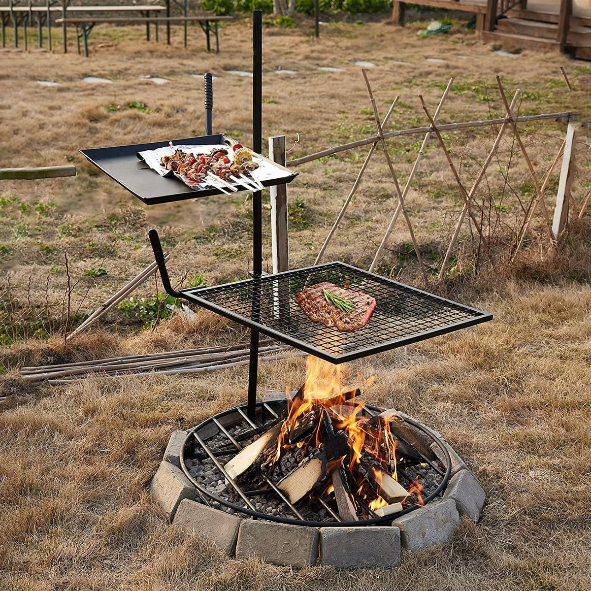 Cooking Open Layer Grate Height Pit Grill for Grill Section Fire Grate,Double Campfire Over Fire Grate Outdoor Pit,Three Grill Adjustable Flame