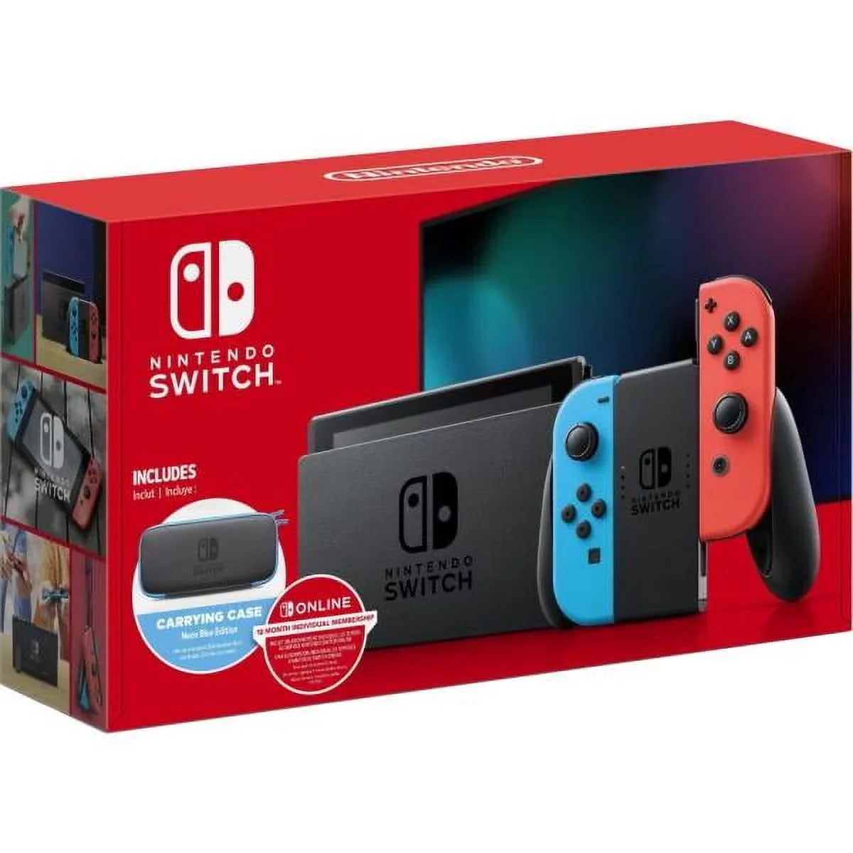 Carrying Case + Joy-Con 12 Nintendo Neon Switch + Month Membership &Red