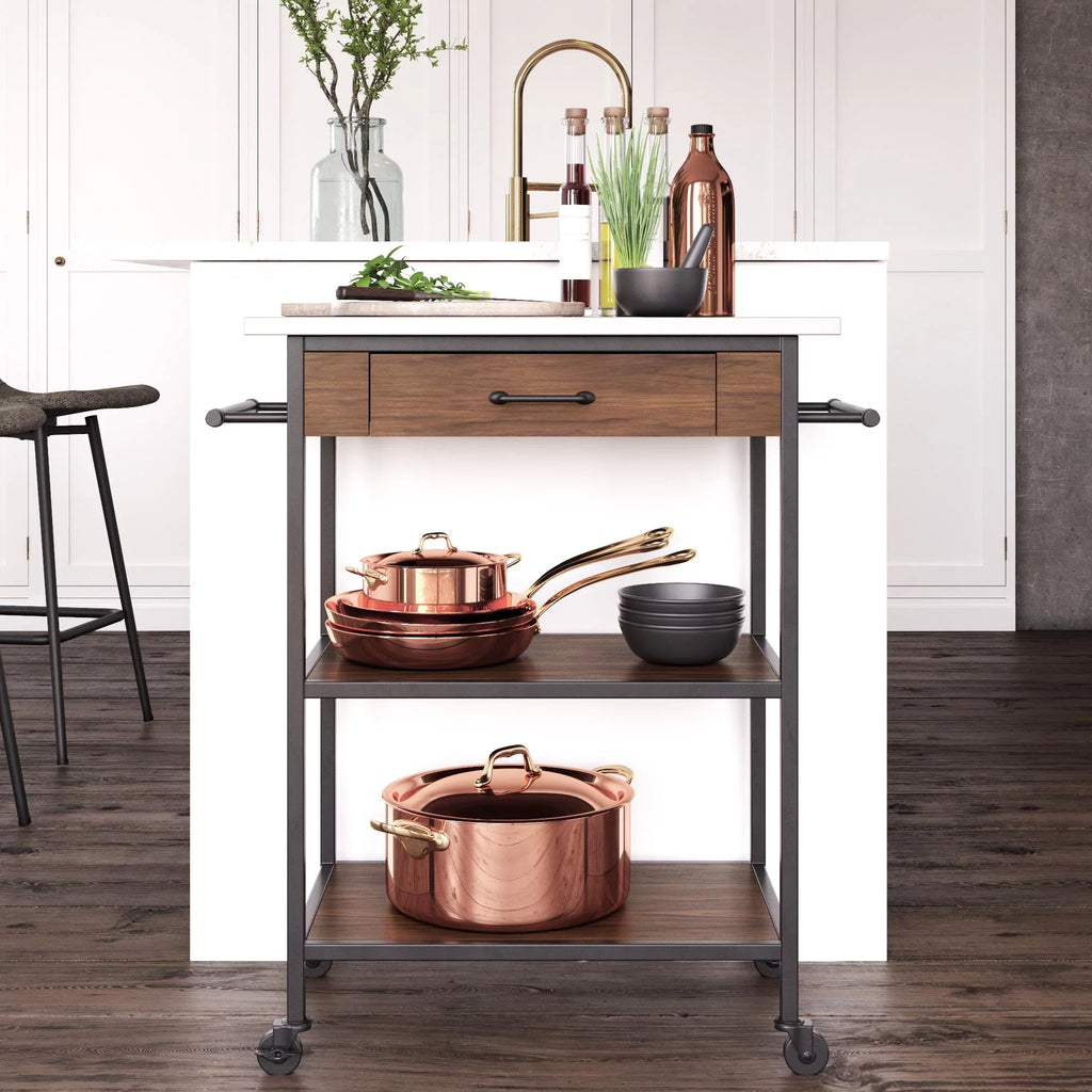 Counter DHP Black Brown Frame, Metal Stainless Top, Pantry Kitchen Kane Cart, Storage, Steel