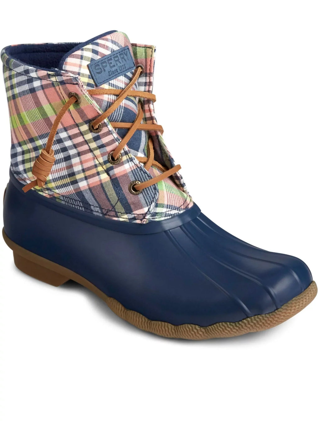 8.5 Resistant Lace Block Boots Plaid Heel Round SPERRY Water M Toe Womens Zip-Up Saltwater Duck Non-Marking