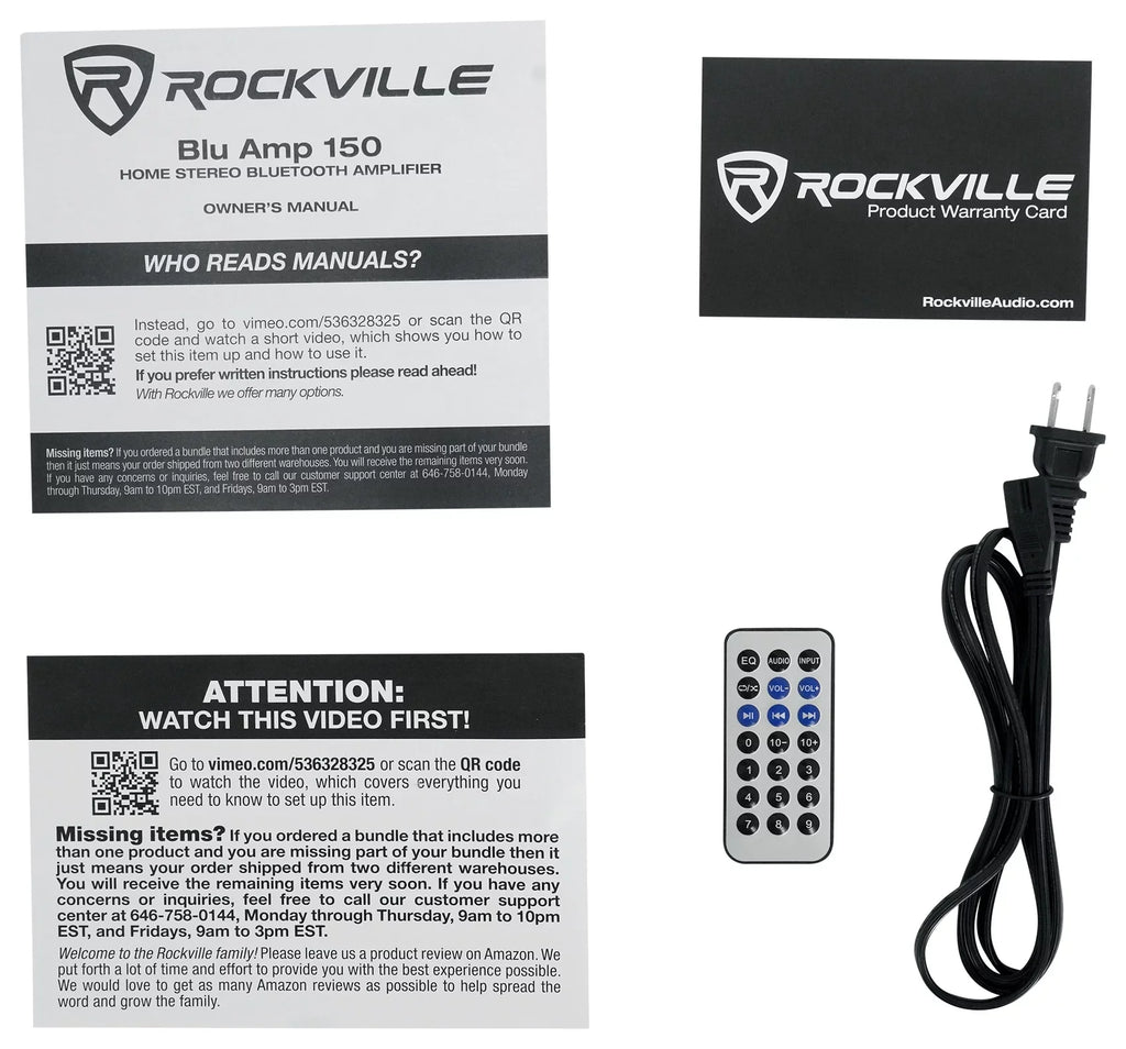 w/ Amplifier Bluetooth+(4) 150 BLUAMP Rockville Speakers+Stands Bookshelf 6.5"