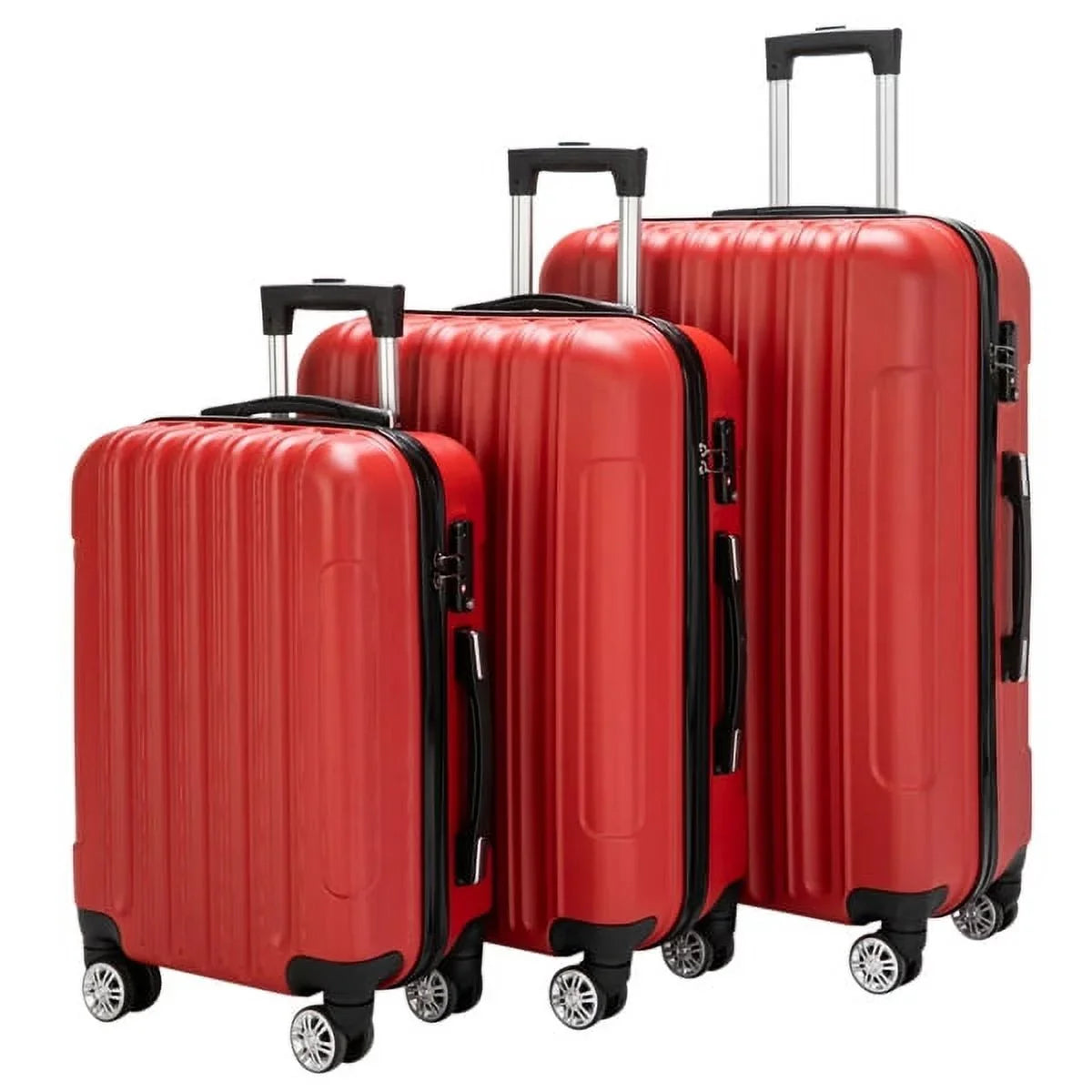 Set 3-in-1 Capacity Suitcase Red Luggage Traveling Large Multifunctional Storage