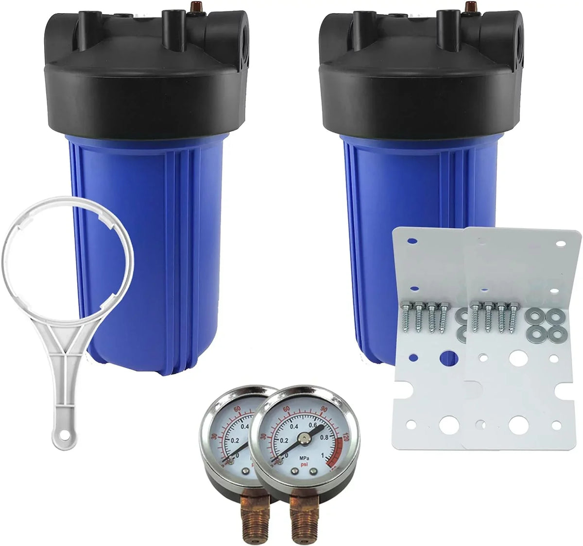 Wrench Housing Whole 1" 2 BB Gauges, House W/Pressure Release, Brass Pressure NPT Pack 2 System 2 Filter Ports Brackets 10"