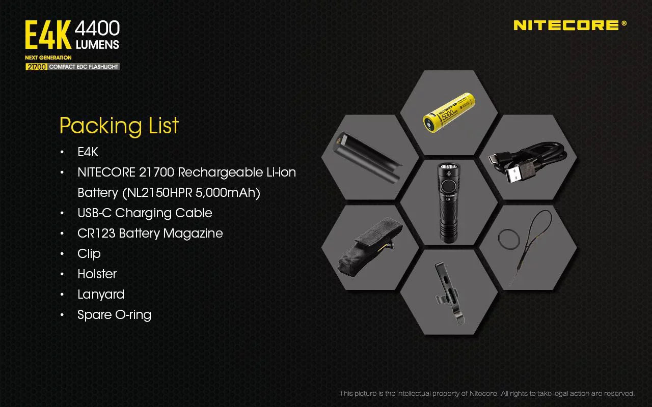 FREE E4K Li-ion Next - and CREE EDC Battery generation NITECORE - Flashlight V6 Battery NITECORE Lumens 4400 21700 Compact Eco-Sensa 4x 21700 w/ XP-L2 1x Case Rechargeable
