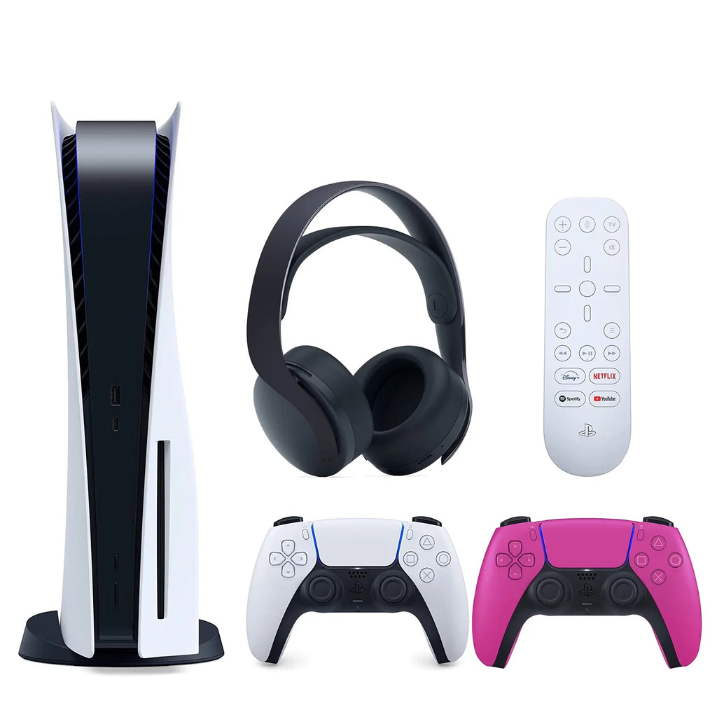 Sony and textile Media (Sony Nova Extra Headset Cleaning Disc) with and 3D Bundle with Pink PULSE Disc 5 Playstation Black Remote Controller, Version PS5
