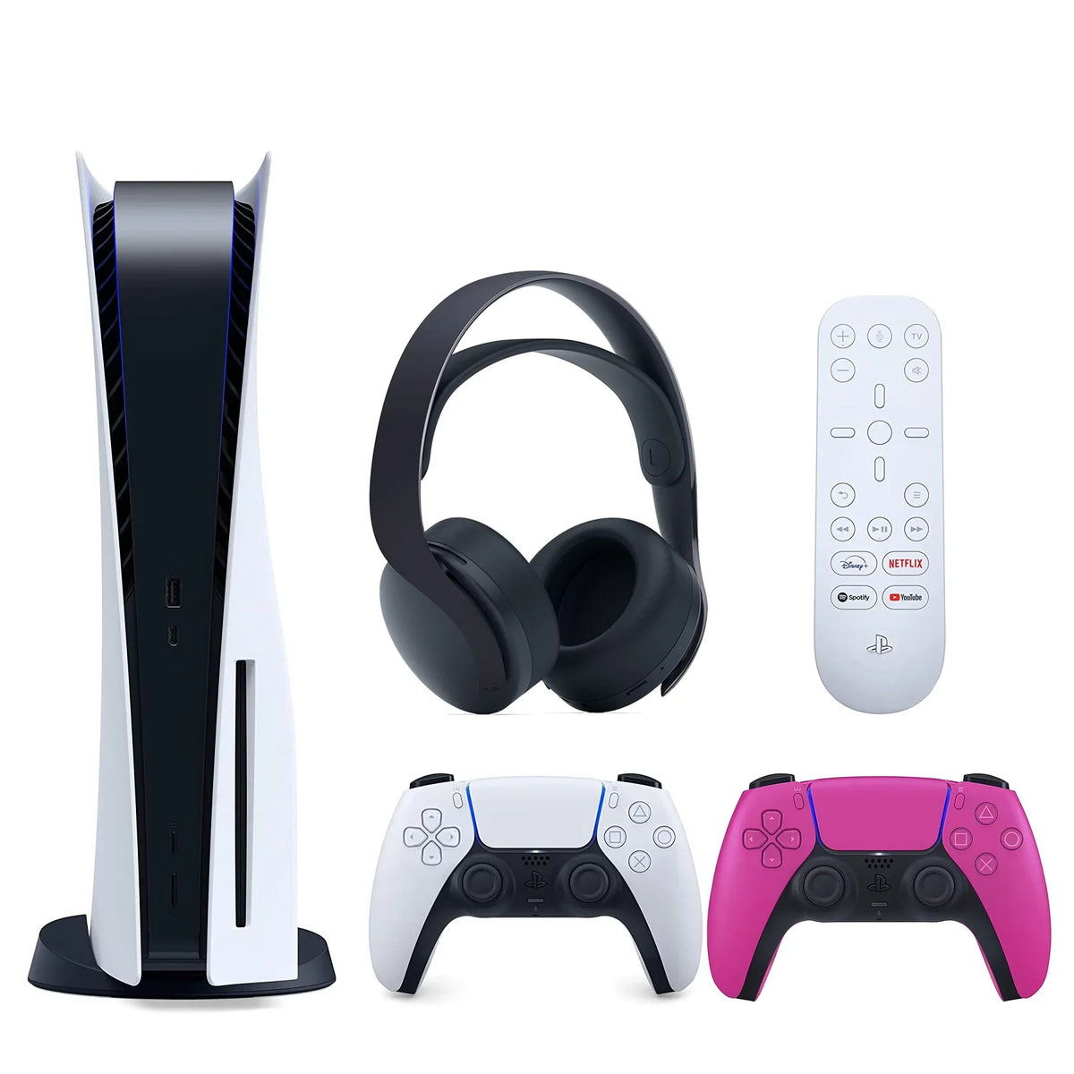 Sony and textile Media (Sony Nova Extra Headset Cleaning Disc) with and 3D Bundle with Pink PULSE Disc 5 Playstation Black Remote Controller, Version PS5