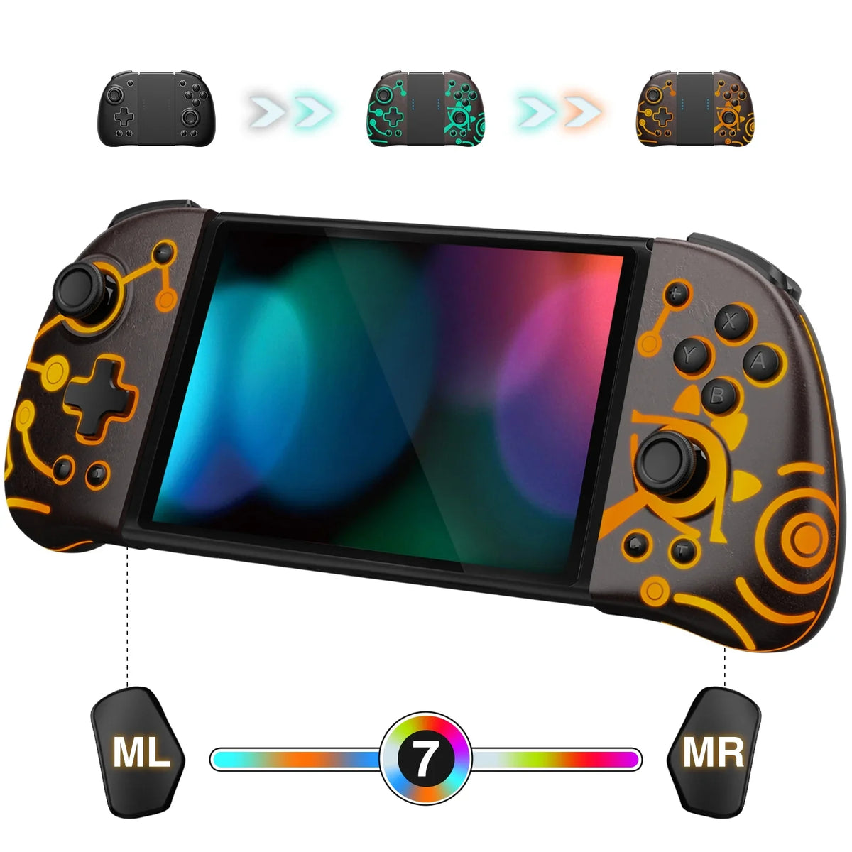Colors/Paddle/Turbo for 7 Switch/OLED, - Mode Compatible Controller Controller Ergonomic Handheld Nintendo Zelda with Sheikah Joypad Funlab with Luminous Brown Switch LED for Fans