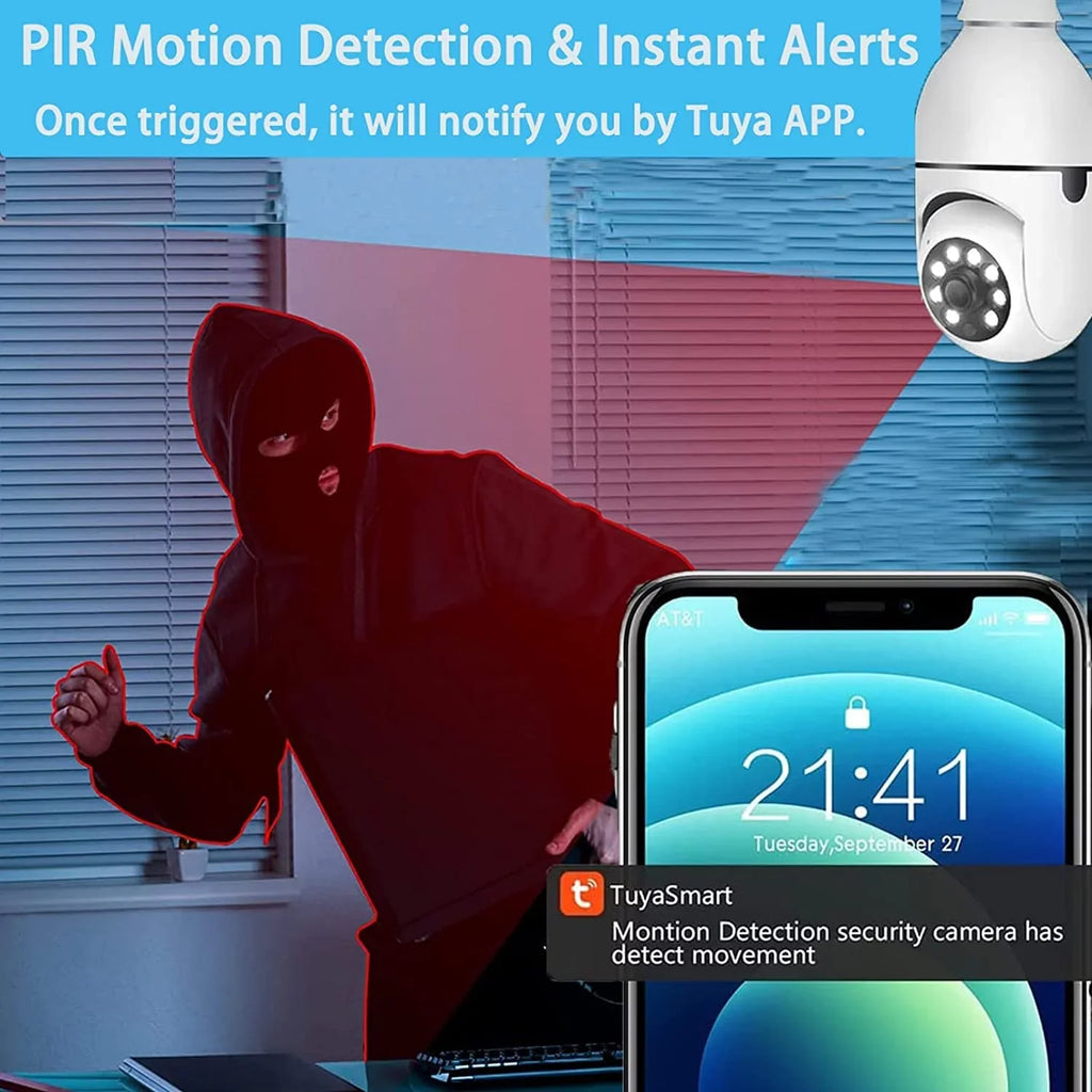 Degrees Mobile Full-Color Vision(2 View Camera, Night Camera, 1080P Wi-Fi Outdoor Remote Surveillance Phone E27 Bulb 360 Light Camera and Camera, Security PCS)