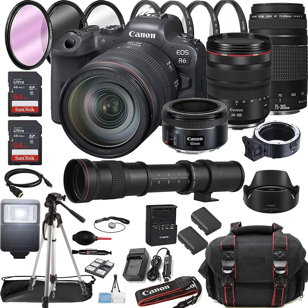 R6 + + USM Mirrorless Lens RF Digital + USM + 100-400mm + Canon is EOS Tripod with L Filters is RF Lens 24-105mm 41pc 128GB Memory Case Bundle Camera f/4