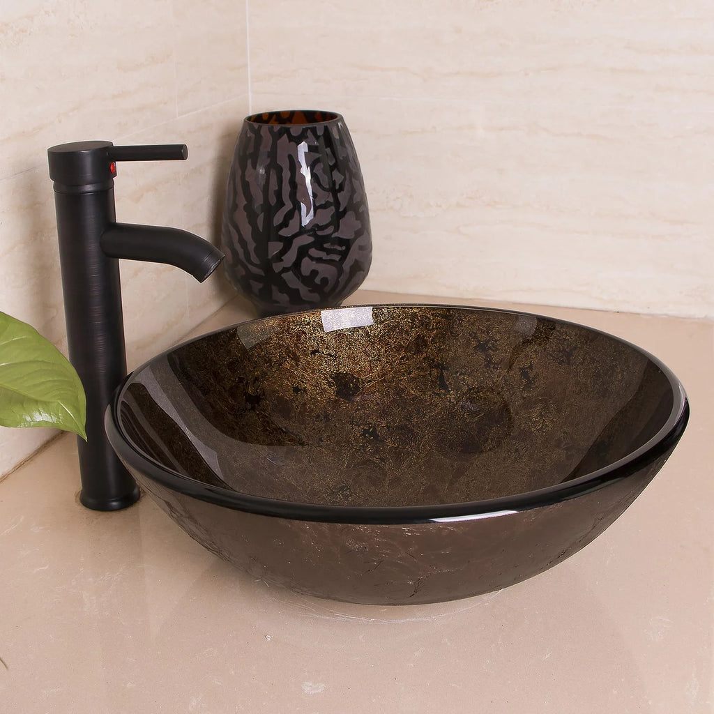 with Drain Sink Wonline Glass Sink Up Vessel Come Tempered ORB Wash Artistic Combo Pop Set,