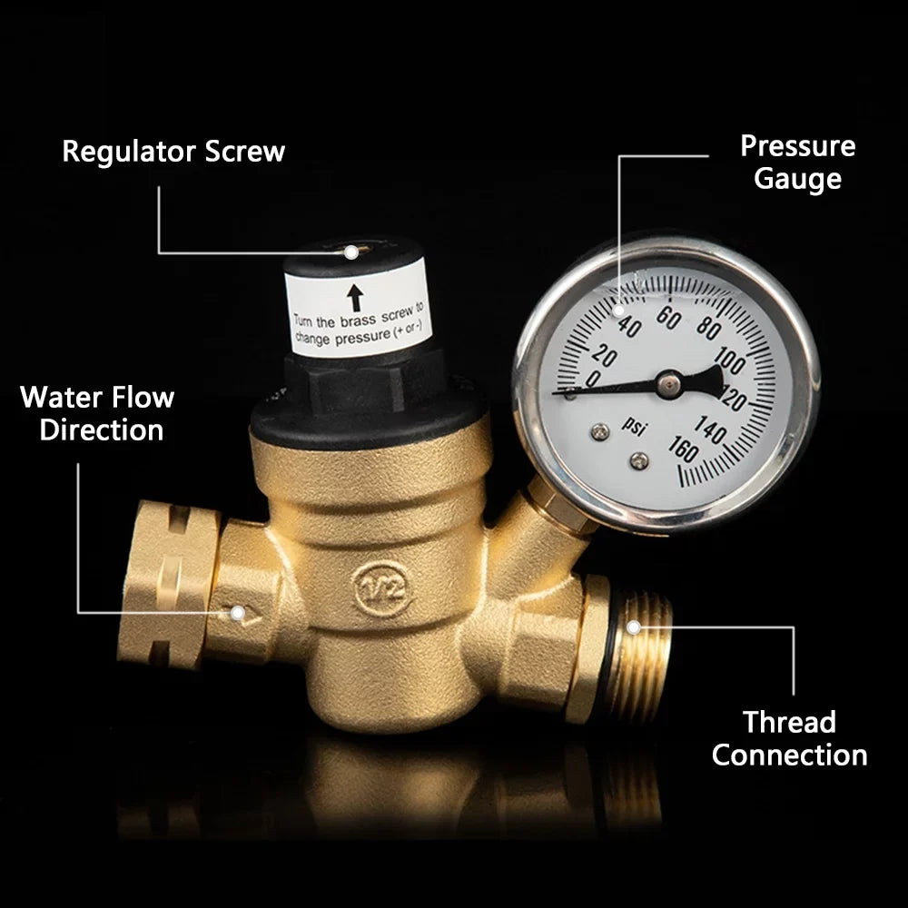 for Regulator Travel Adjustable - Screened and RV and Brass, Water Valve Gauge Pressure Lead-Free Filter, Ideal 0-160PSI Trailers with Inlet