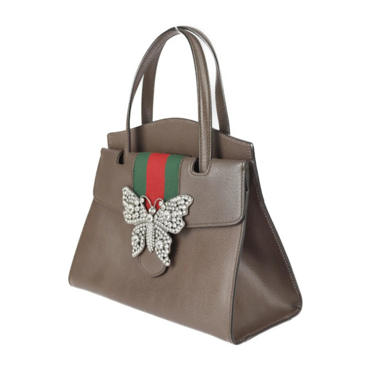 Brown Motif Butterfly Handbag Totem Pre-Owned Bag Leather 2WAY 505342 Shoulder Gucci (Good) Sherry GUCCI Rhinestone