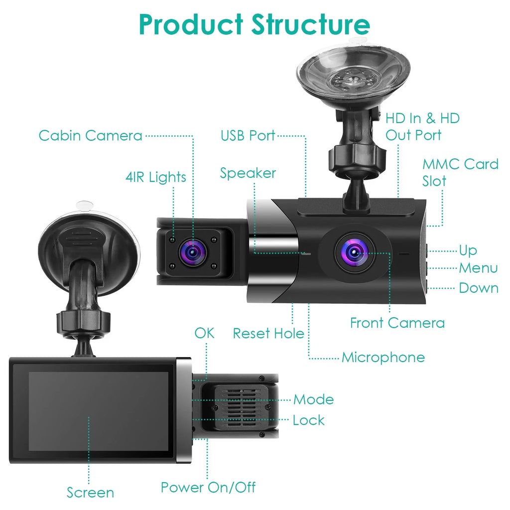 iMounTEK Car G-Sensor GPS Video 140° Car Angle Monitor Dash Parking Night HD 2K DVR Recorder Recording Dashcam Vision Loop Full with Cam