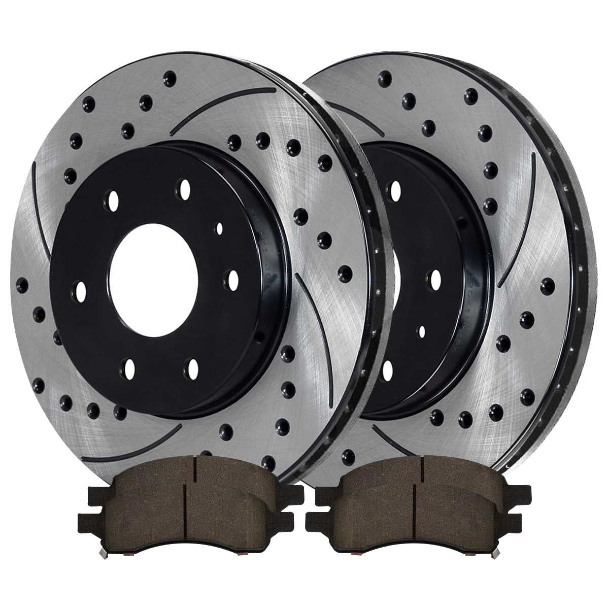 2009-2017 Chevrolet Black Kit and Pads Outlook Passenger Acadia Driver Front Enclave Saturn Side AutoShack and Limited 2008-2017 Traverse Slotted GMC Ceramic for Rotors Replacement Brake Drilled Buick
