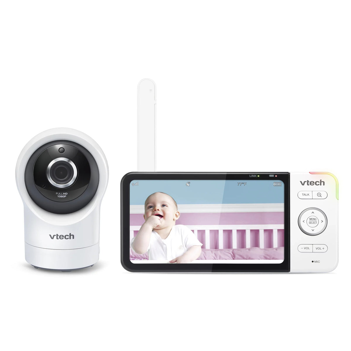Panoramic Monitor Pan Baby Tilt with Smart and 1080p 5-inch Definition 360-Degree Display HD VTech WiFi and Camera, RM5864HD, Viewing High White Video