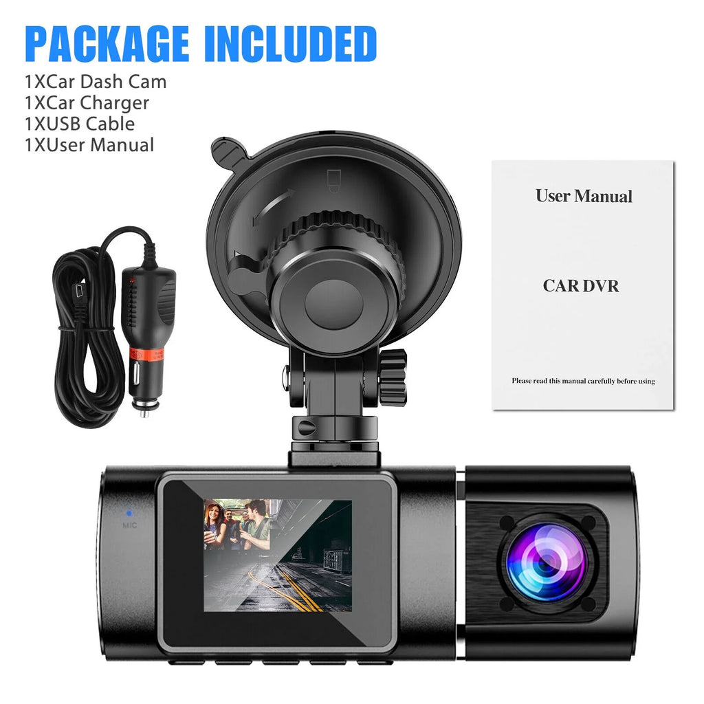 Lens Dash DVR G-Sensor 1080P Dual HD Recorder Car Camera Video Front+Inside Cam