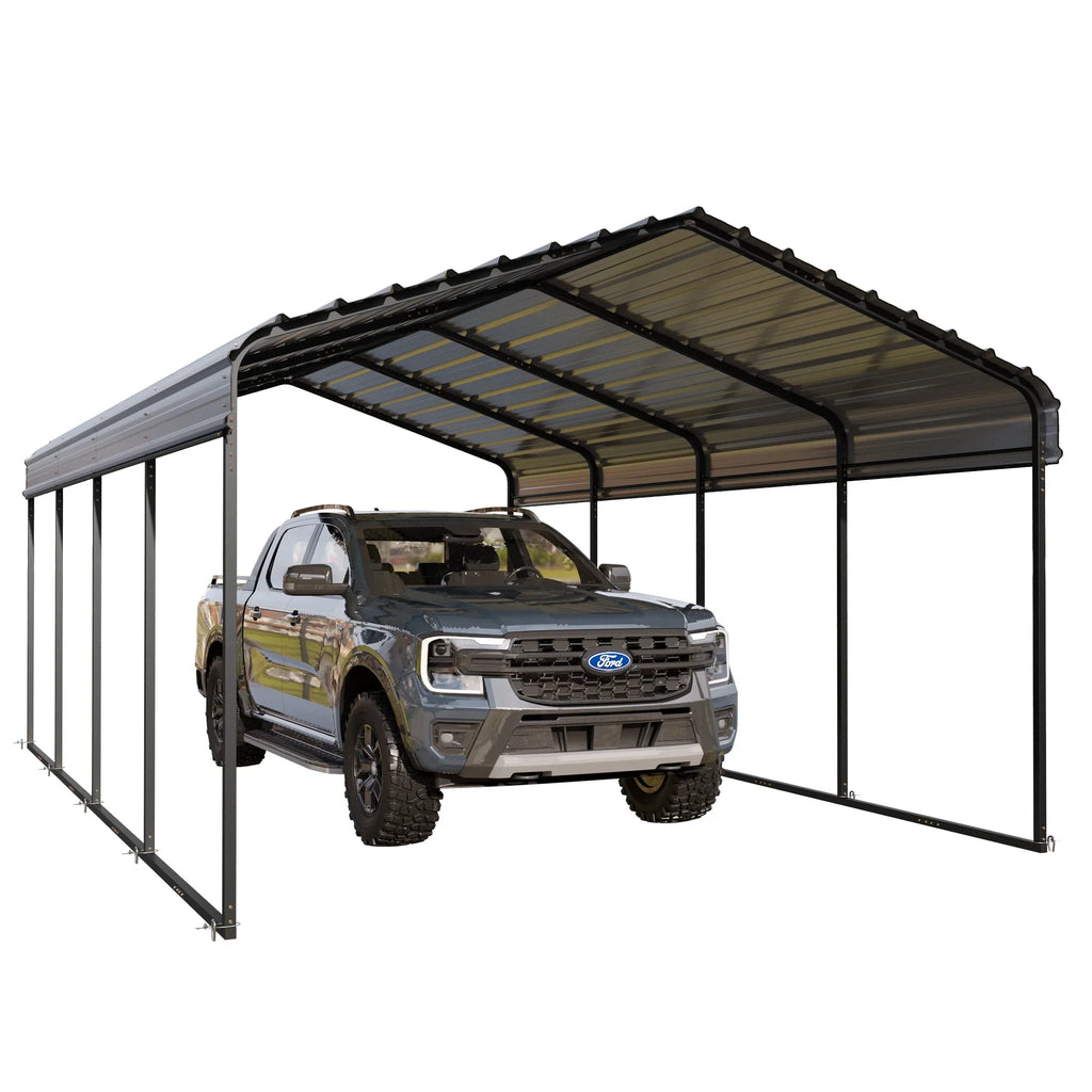 Heavy-Duty 20 Metal Steel Garage Shelter, Living Gray ft Roof, Summit Galvanized with Carport x Storage Car 12