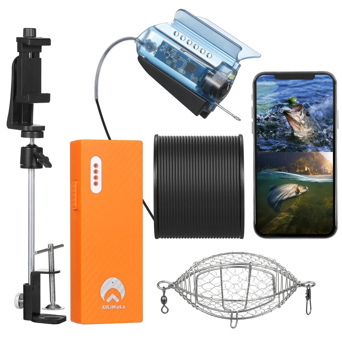 Boat Mobile 1080P Control Ice Cable Fishing Case for Fishing Holder Cage Underwater Live with Carry Sea Video Fish APP Phone with Camera Camera 50M Lake Fishing Bait Finder MIXFEER Kayak
