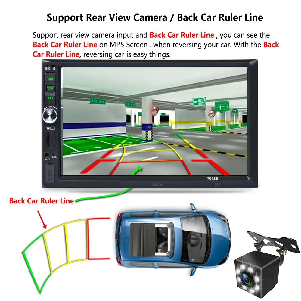 Reverse Camera Link(Both 7" Car Screen and System) Android And Touch Radio with Bluetooth Support Double HD Mirror Stereo ios Din