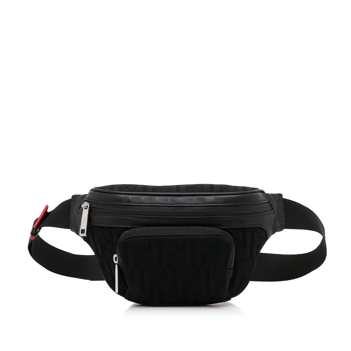 Knit Neoprene Bag Belt Pocket Perforated Grace Black Unisex Fendi Pre-Owned (Good) Vitello Authenticated Fabric FF