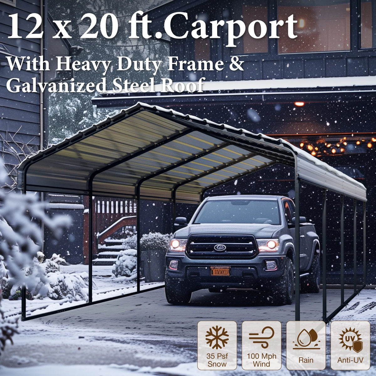Heavy-Duty 20 Metal Steel Garage Shelter, Living Gray ft Roof, Summit Galvanized with Carport x Storage Car 12