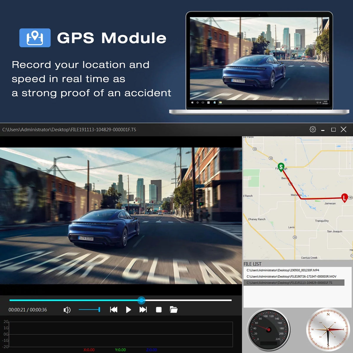 Camera 1080P Dual Dash G-Sensor GPS and Rear Recording IPS TOGUARD Black Camera WDR Loop Cam 3" Dash Car FHD Front