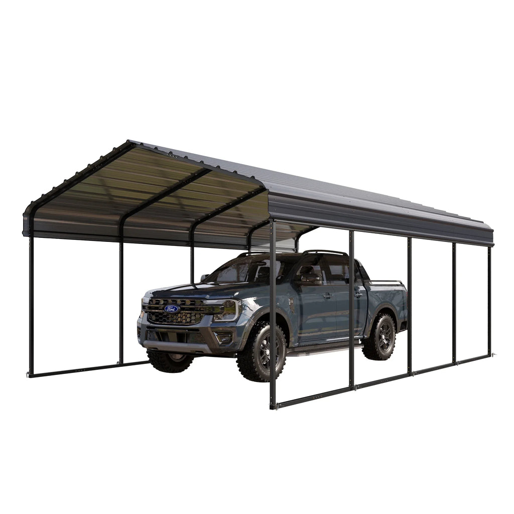 Heavy-Duty 20 Metal Steel Garage Shelter, Living Gray ft Roof, Summit Galvanized with Carport x Storage Car 12