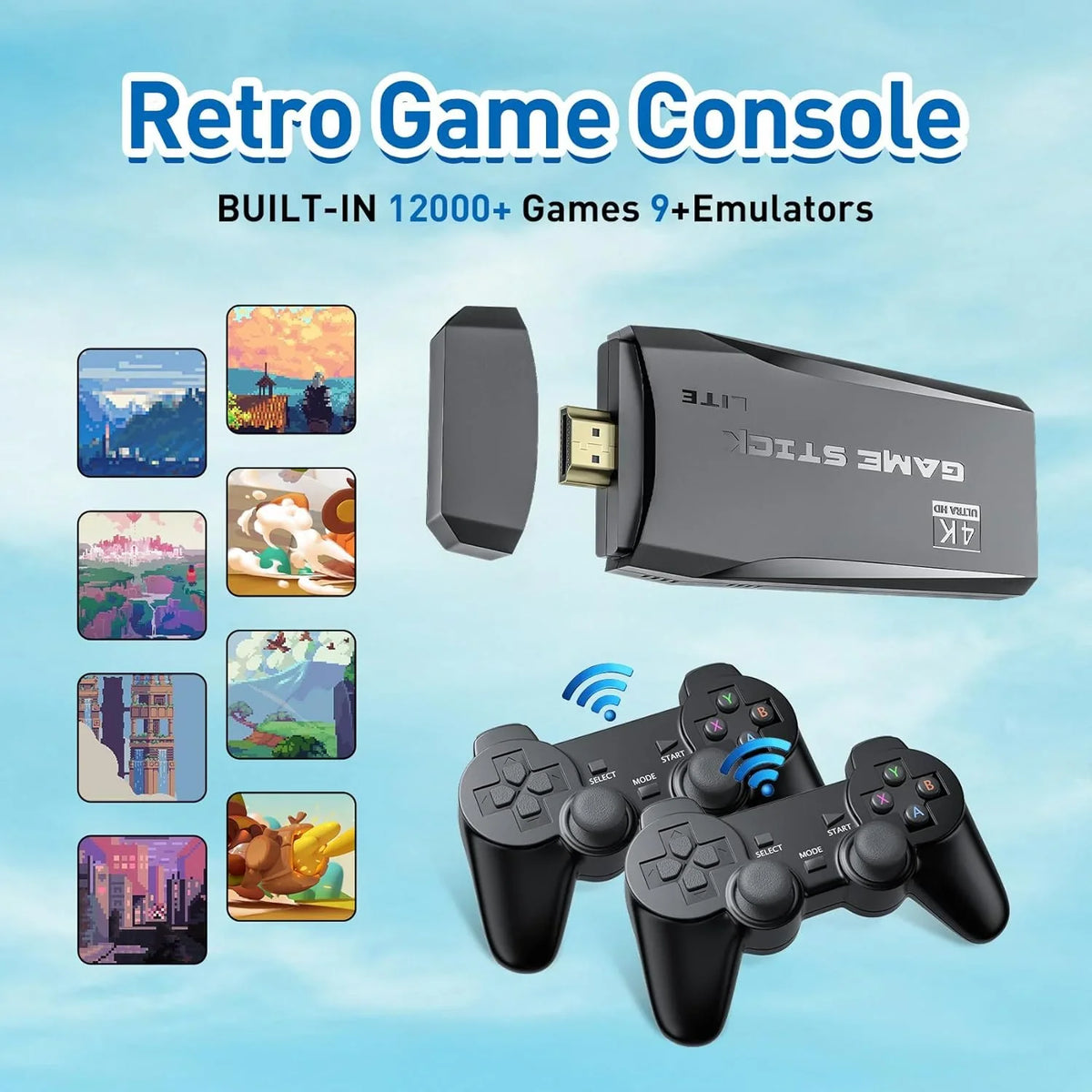 Wireless Games HD TV,Nostalgia Emulator S2 Retro Game Video 12000+ and Console Retro Stick Gamepads(64G) Classic 4K Port,2 Play Support Emulators,Plug for Stick Games,9 - Preloaded