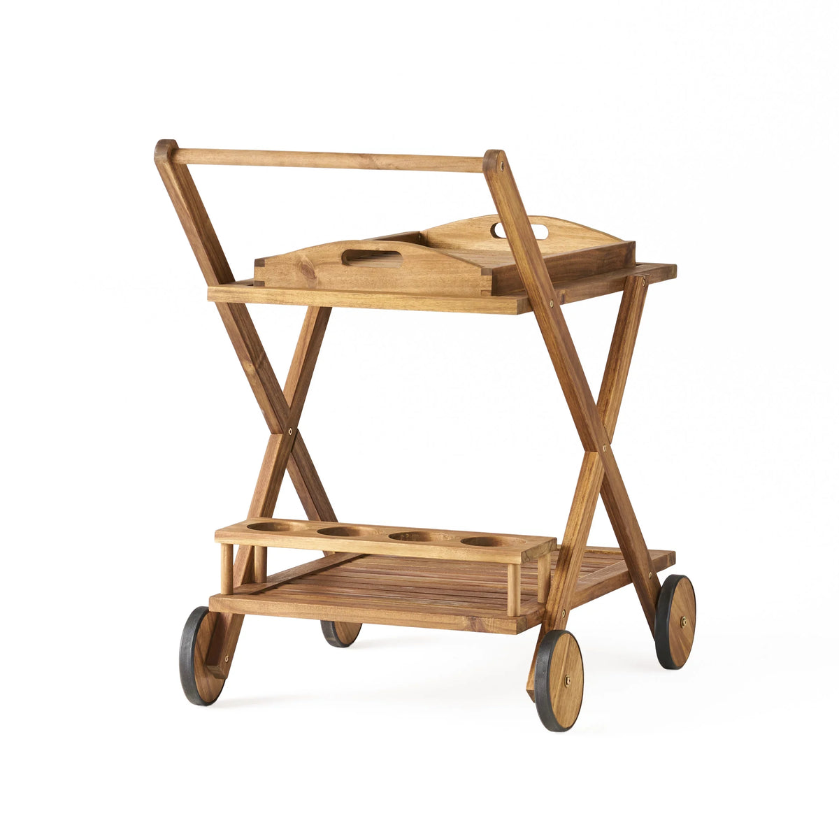 GDF Acacia Kenilworth Cart, Indoor/Outdoor Tiered Studio Bar 2 Wood Natural